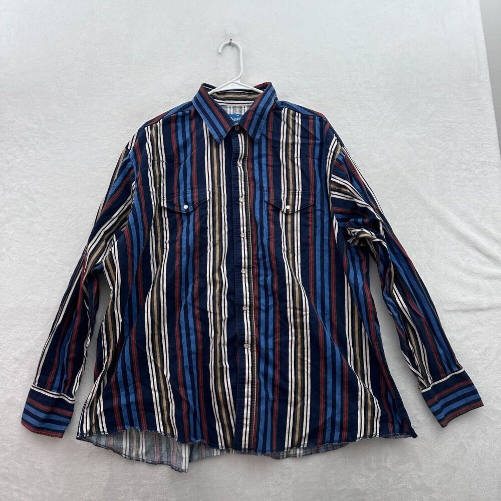 Vintage Wrangler Shirt Mens 2XL Western Pearl Snap Striped Rodeo Cowboy - Picture 1 of 7